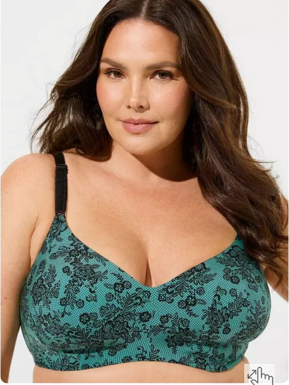 torrid Dream Wire Free Lightly Lined Teal Floral Black Lace Bra 44DDD New